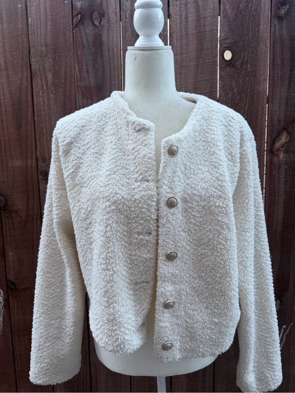 H&M Cream Sherpa Button-Up Jacket - Women's